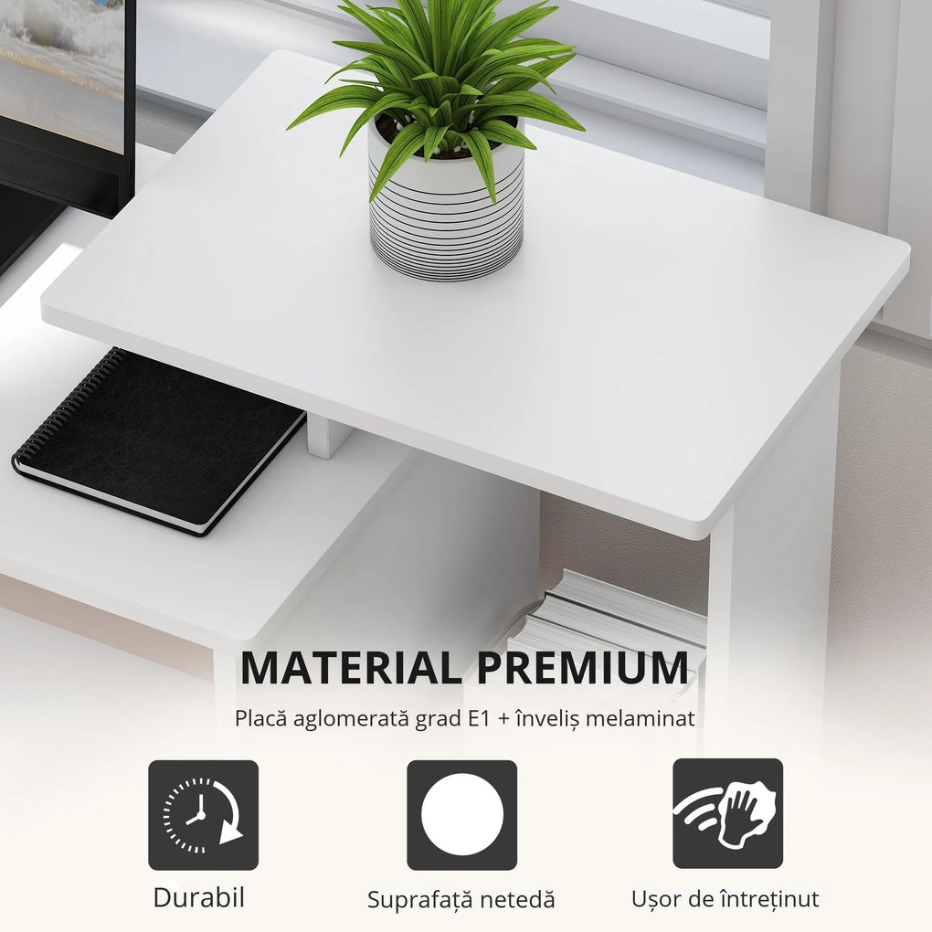 HOMCOM Birou Modern pentru PC cu Etajeră, Suport pentru Tastatură, Blat şi Sertar din Ţesătură, 100x40x86.6 cm, Alb | Aosom Romania