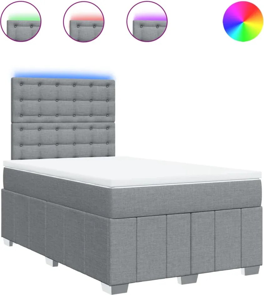 vidaXL Pat box spring cu saltea, gri deschis, 120x190 cm, textil