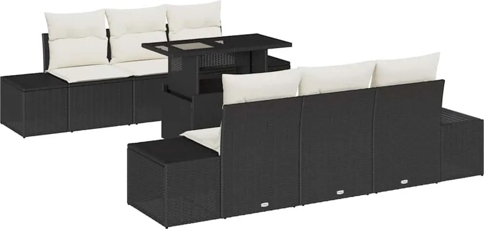 vidaXL Set de canapea cu pernă Manual 7 pcs Negru și Crem poliratan