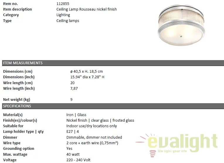Plafoniera design LUX Rousseau nickel 112855 HZ