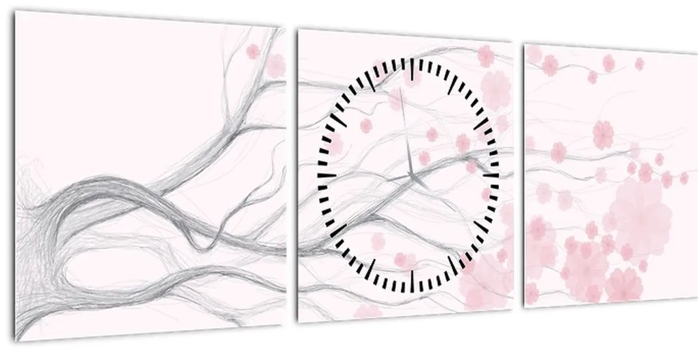 Tablou - Flori roz (cu ceas) (90x30 cm)