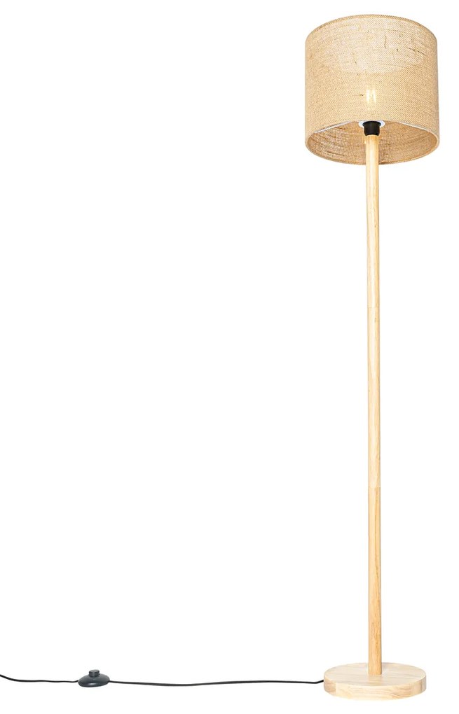 Lampă de podea rustică din lemn cu abajur din in natural 32 cm - Mels