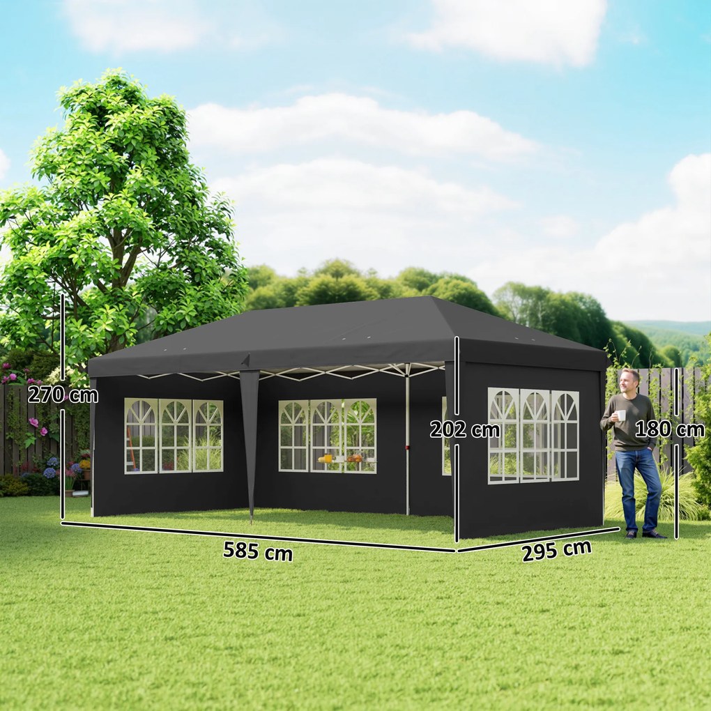 Outsunny Tonelă pop-up pliabilă - cort de recepție - 3 x 6 m 3 părți detașabile negru | Aosom Romania