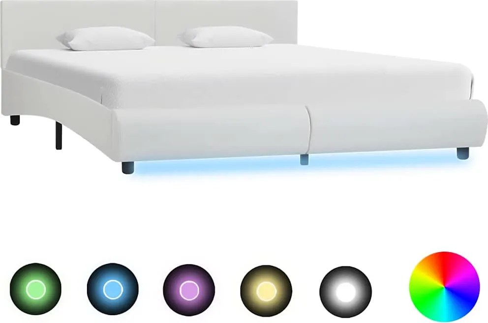 vidaXL Cadru de pat cu LED, alb, 180 x 200 cm, piele ecologică