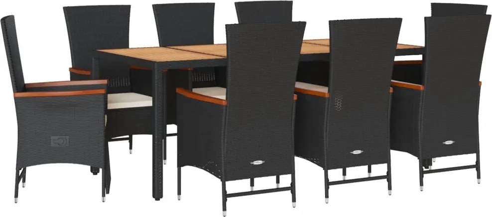 vidaXL Set mobilier de grădină cu perne, 9 piese, negru, poliratan