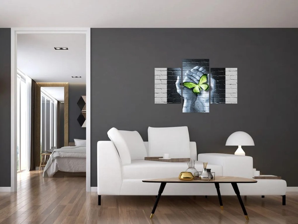 Tablou - Fluture verde în perete (90x60 cm)