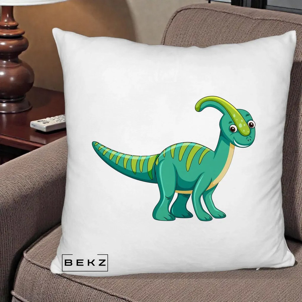 Perna Decorativa Parasaur Verde, 40x40 cm, Alb Pufos, Husa Detasabila, Perna Inclusa, BEKZ®