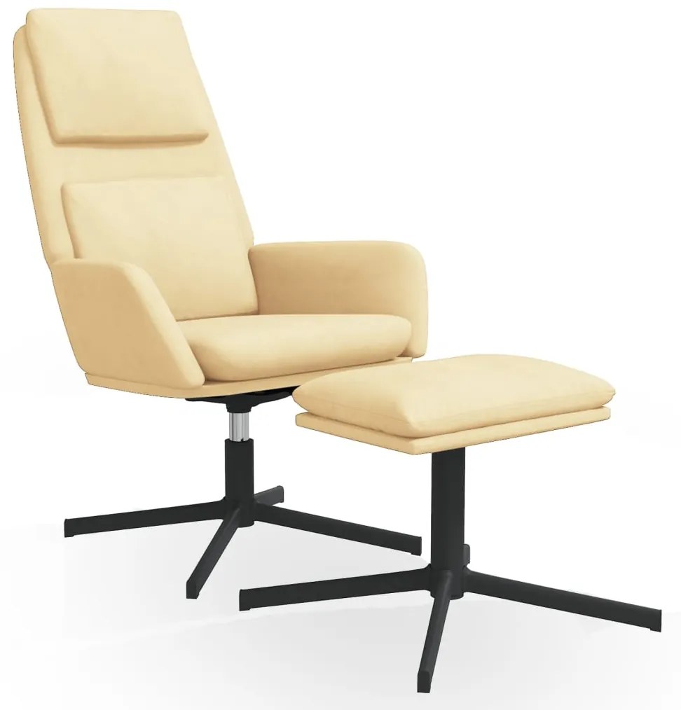 3097807 vidaXL Scaun de relaxare cu taburet, alb crem, catifea