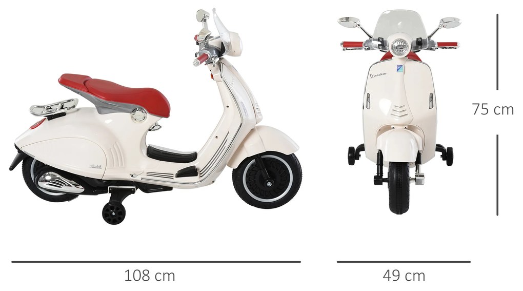 HOMCOM Motocicleta Jucarie cu Licenta Oficiala Vespa, pentru Copii 3+ Ani, cu 2 Roti Suplimentare, Lumini si Sunete, 108x49x75cm Roz | Aosom Romania