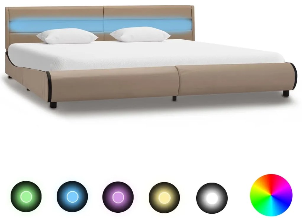 285037 vidaXL Cadru de pat cu LED, cappuccino, 180 x 200 cm, piele ecologică