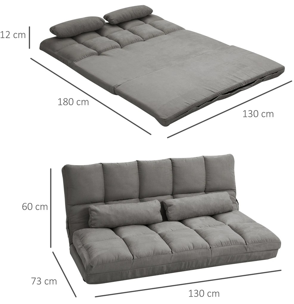 HOMCOM Divan de Podea 2 în 1 cu Spătar Reglabil în 7 Niveluri și Perne, 130x73x60 cm, Gri Carbonizat | Aosom Romania