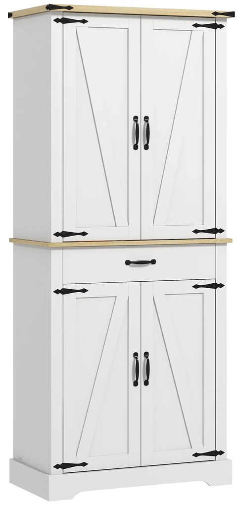 HOMCOM Credință bucătărie bufet bucătărie, 4 uși, 6 rafturi cu uși, 1 sertar și rafturi reglabile 76,5 x 40 x 181 cm alb | Aosom Romania