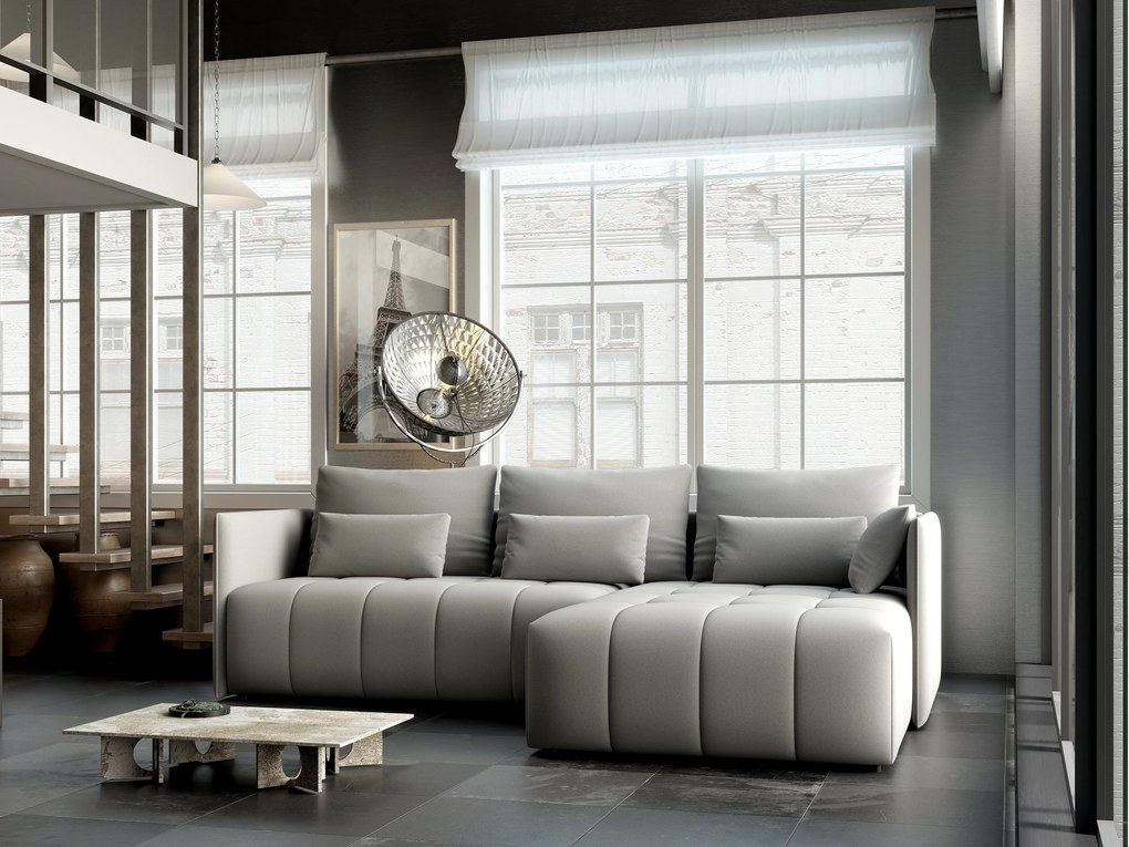 Colțar extensibil dumonde cu ladă de depozitare si sezut confortabil din spuma high-density, Malta Royal Grey II 235x185 cm