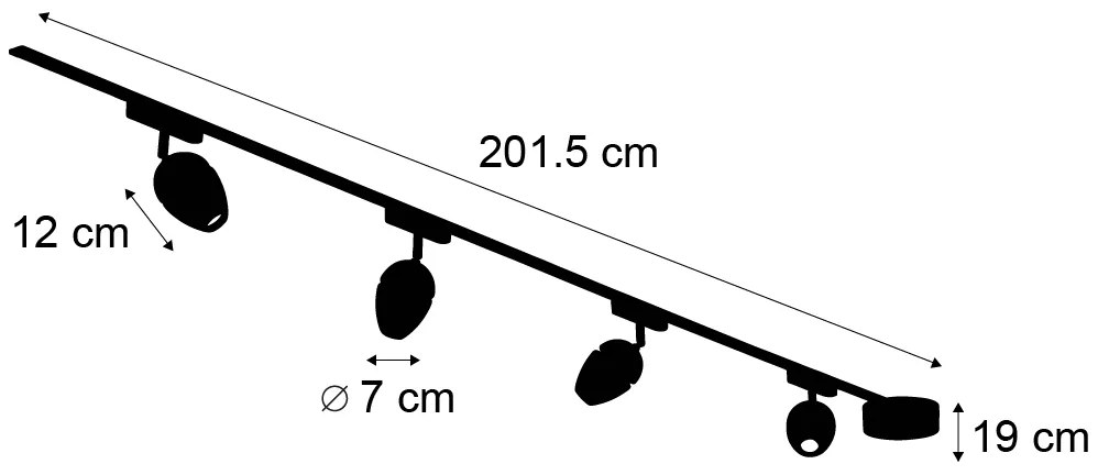 Sistem modern de iluminat pe șine cu 4 spoturi negre monofazate - Magnetic Eggy