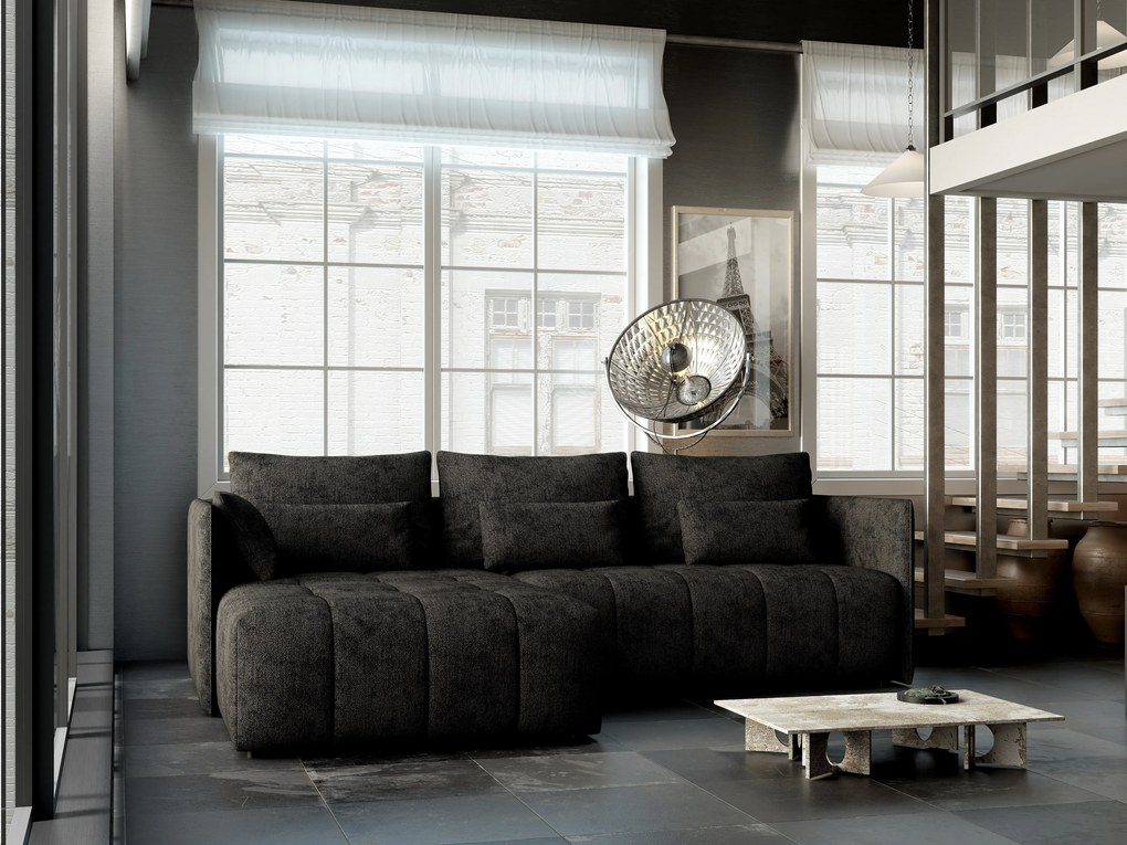 Colțar extensibil dumonde cu ladă de depozitare si sezut confortabil din spuma high-density, Malta Enjoy Black 235x185 cm