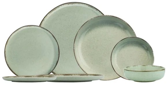 Set veselă 24 piese, verde, din porțelan