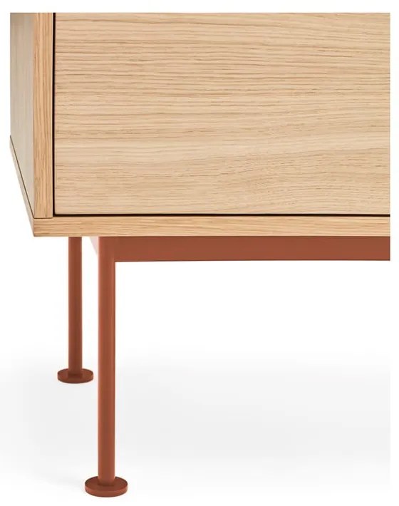 Comodă TV cu aspect de lemn de stejar Teulat Yoko, roșu cărămiziu