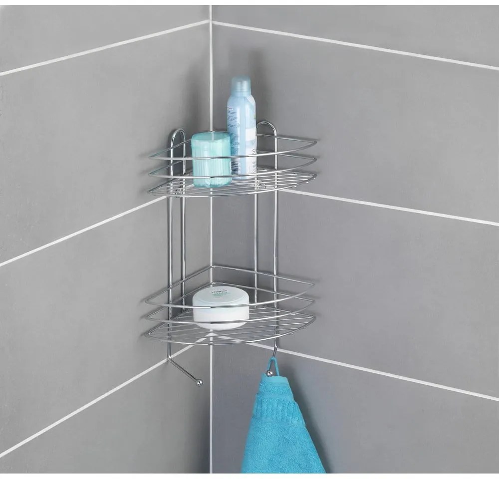 Etajeră cromată cu 2 nivele pentru colț perete Wenko Exclusive