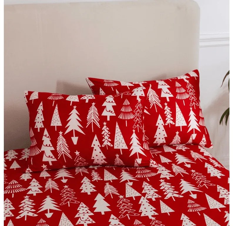 Cearsaf si fata de perna CHRISTMAS TREES Dimensiune: 2 ks 50 x 70 cm | 200 x 240 cm