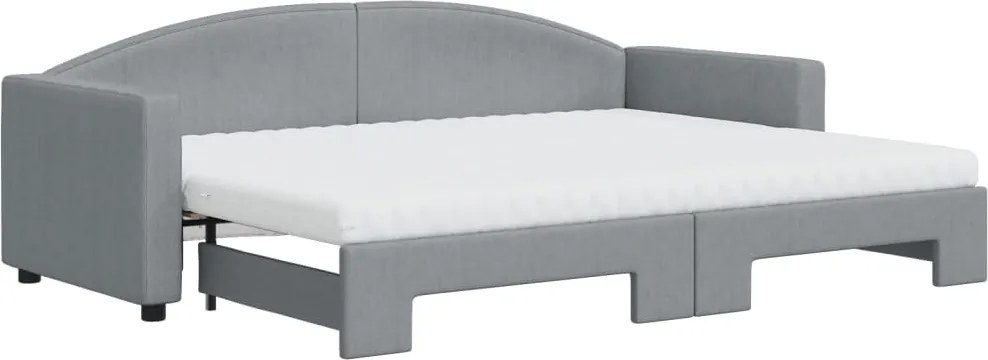 vidaXL Pat de zi cu extensie și saltele, gri deschis, 80x200 cm textil