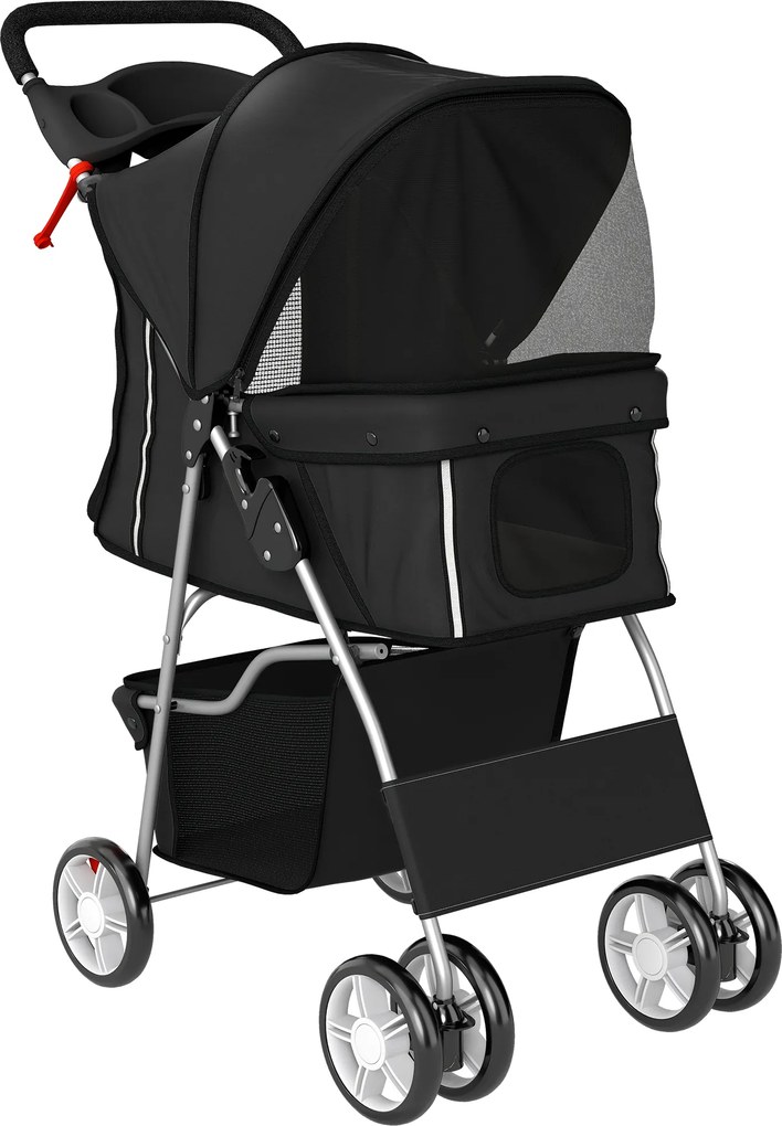 PawHut Cărucior pentru Câini Până la 10 kg, Cărucior Pliabil pentru Animale, 77x44x102 cm, Negru | Aosom Romania