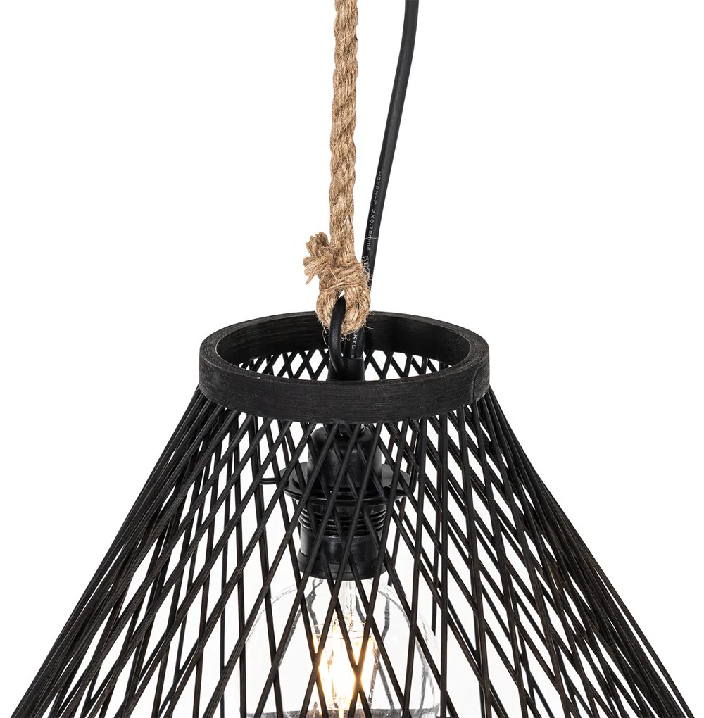 Lampă suspendată rustică pentru exterior din ratan negru 40x55 cm - Calamus