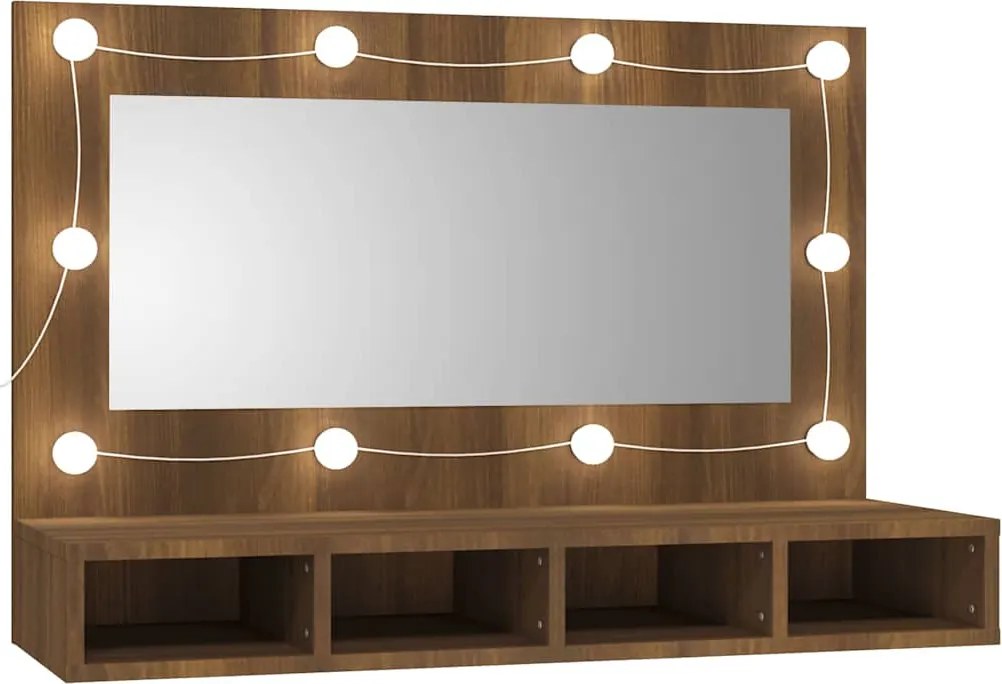 vidaXL Dulap cu oglindă și LED, stejar maro, 90x31,5x62 cm