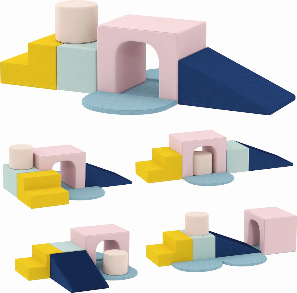 AIYAPLAY Set de 8 blocuri din spumă pentru copii cu huse din catifea lavabile pentru cățărat și târât multicolor | Aosom Romania