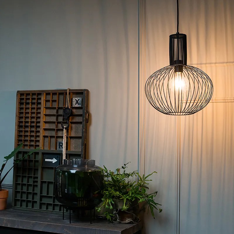Lampă pendantă de design neagră - Wire Bake