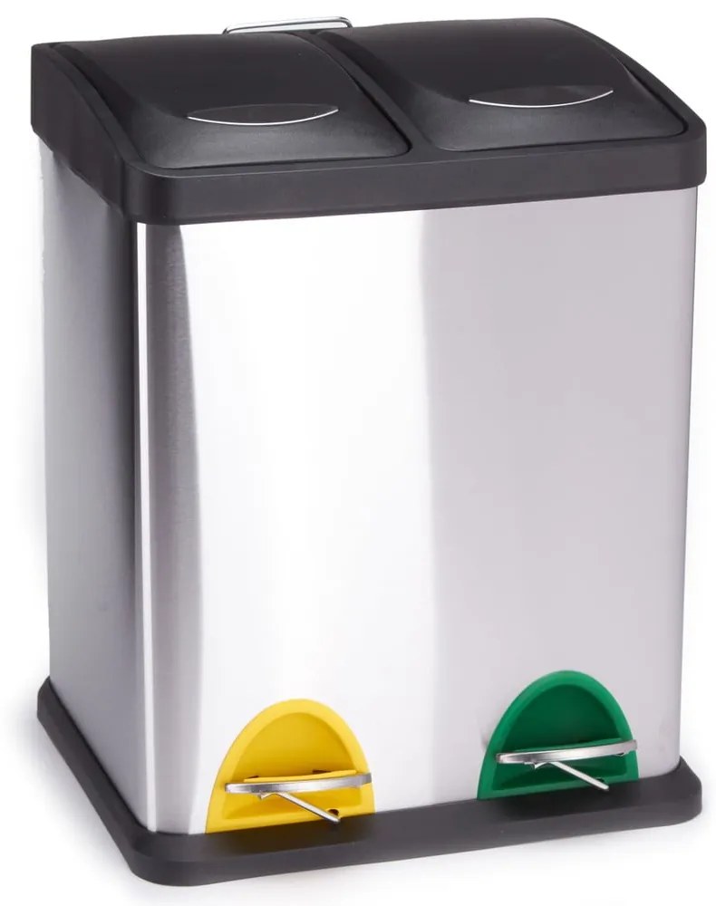 Coș de gunoi 2x8 l argintiu mat pentru reciclare/cu pedală din oțel Tri Selectif – MSV