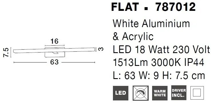 Aplica LED de perete pentru baie design modern FLAT IP44 alb