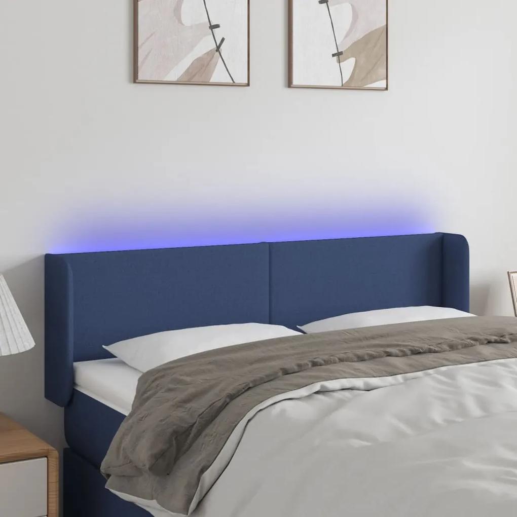 3122960 vidaXL Tăblie de pat cu LED, albastru, 147x16x78/88 cm, textil