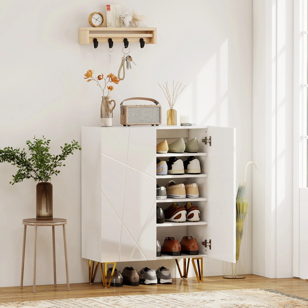 HOMCOM Dulap pentru încălțăminte cu 2 uși, raft pentru pantofi, depozitare cu 3 rafturi reglabile 72 x 31,5 x 95 cm, Alb | Aosom Romania