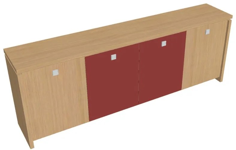 Dulap mic Verno 248 x 46 x 90 cm, uși combinate, stejar deschis / roșu