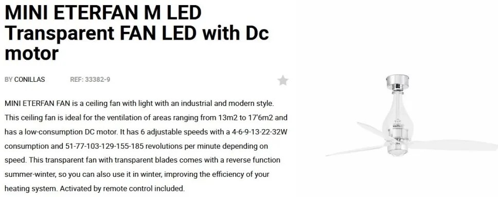 Lustra cu Ventilator si telecomanda MINI ETERFAN M LED transparent