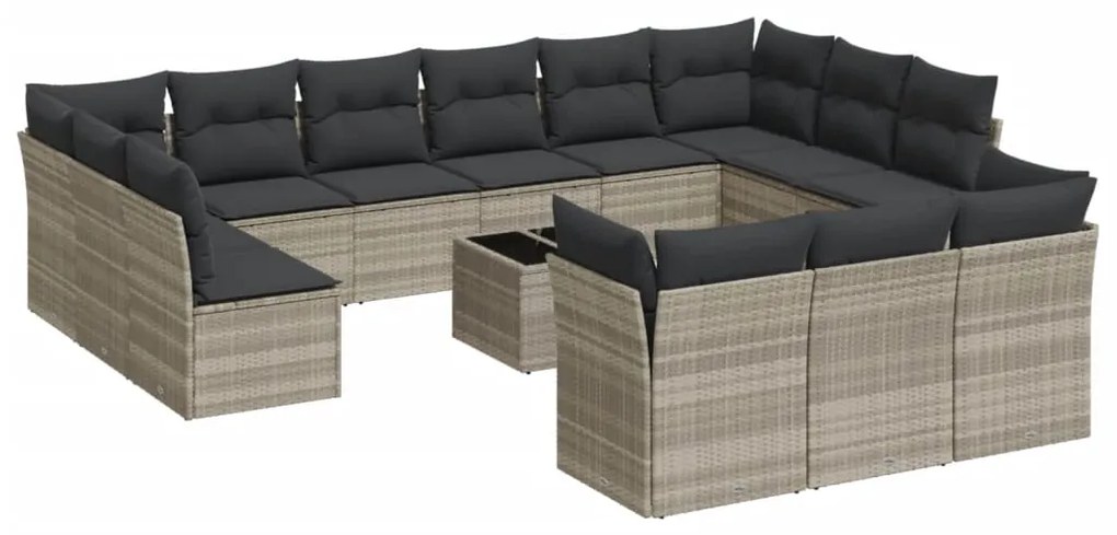 3218462 vidaXL Set mobilier de grădină cu perne,14 piesegri deschis, poliratan