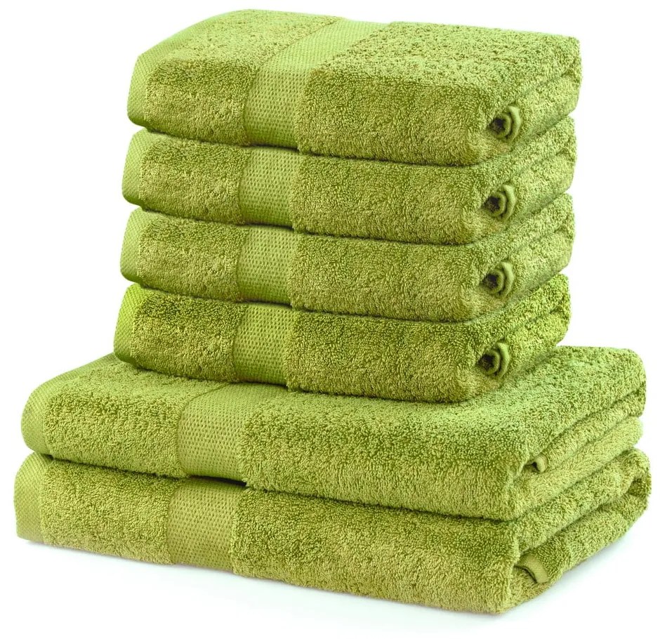 Set 2 prosoape duș și 4 prosoape de mâini din bumbac DecoKing Marina, verde lime