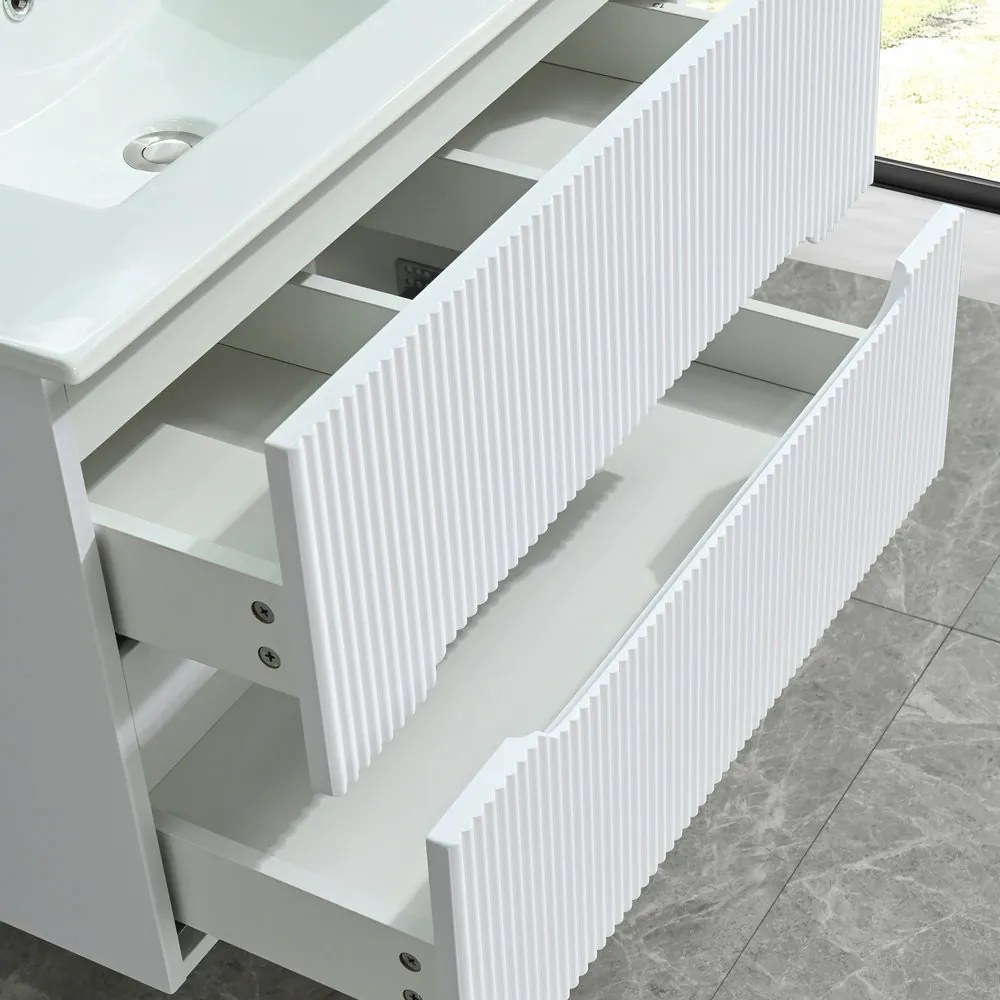 Trent Mobilier de baie 80 cm lavoar ceramic (2 sertare) cu oglindă 60x80 cm alb