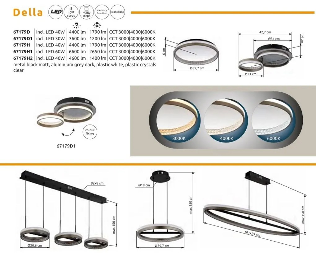 Lustra cu 3 pendule LED CCT DELLA 67179H2 GL