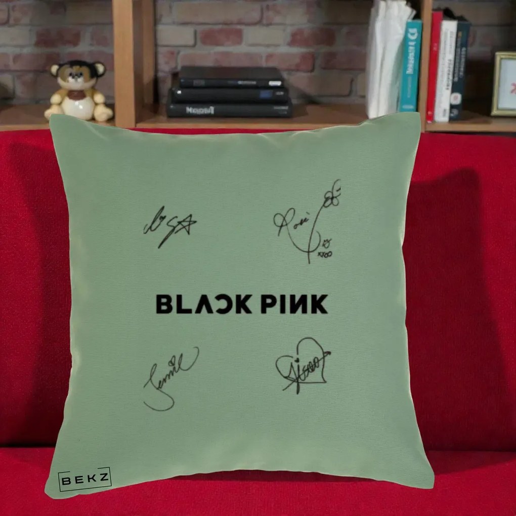 Perna Personalizata K-pop BLACKPINK Tinute Negre Grup Simplu, 40x40 cm, Verde, Husa Detasabila, Perna Inclusa, BEKZ®