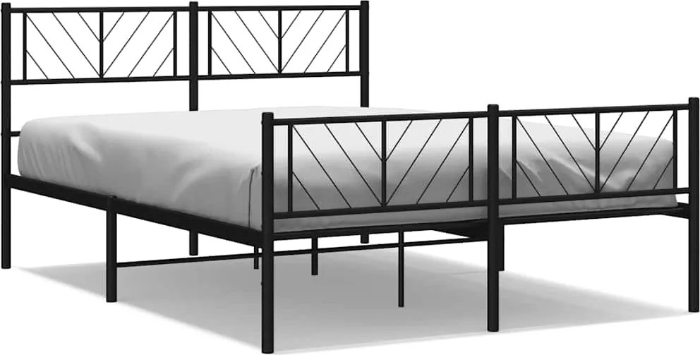 vidaXL Cadru pat metalic cu tăblie de cap/picioare, negru, 135x190 cm