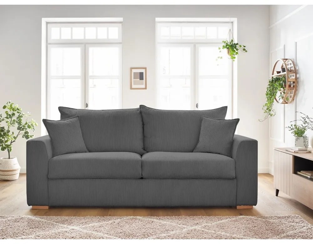 Canapea gri extensibilă cu tapițerie din catifea reiată 225 cm Augustin – Bobochic Paris