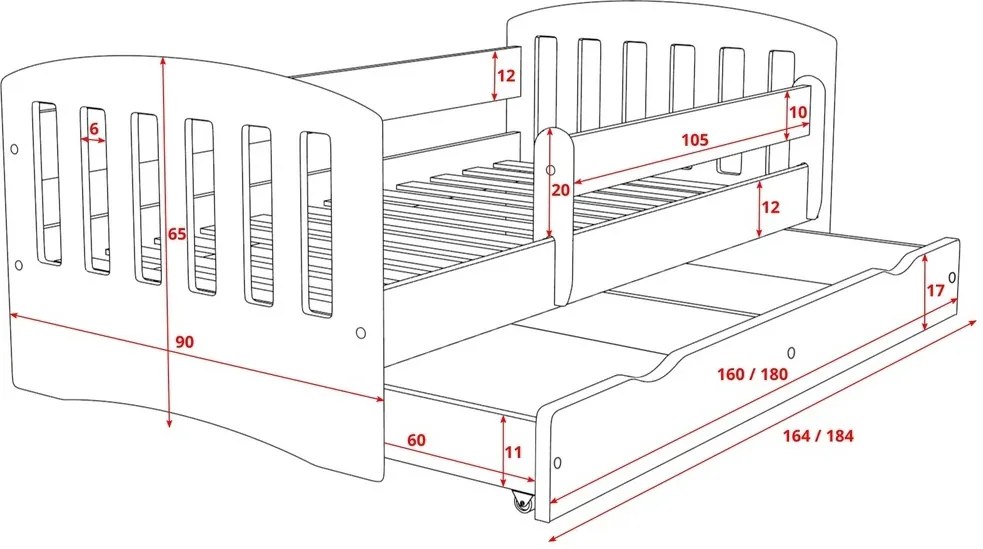 Pat Classic pentru copii - alb 160x80 cm pat fără spațiu de depozitare