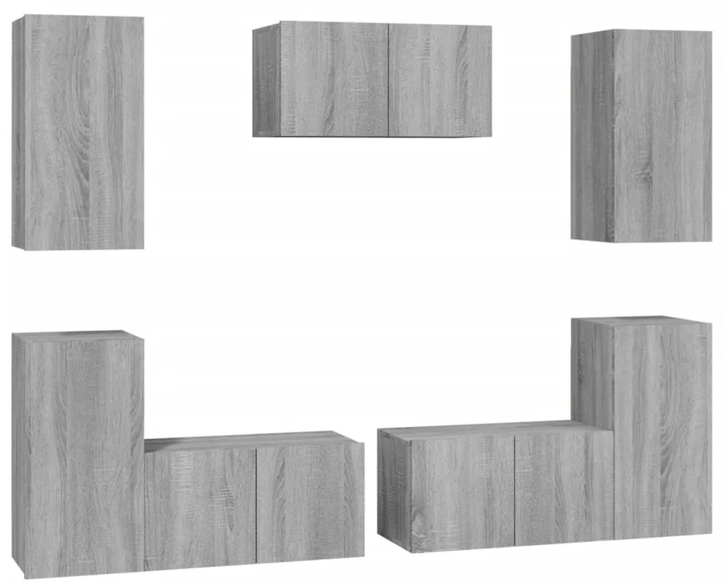 3120255 vidaXL Set comode TV, 7 piese, gri sonoma, lemn compozit
