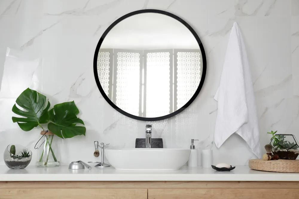 Oglinda de baie cu rama neagra rotunda fi 90 cm