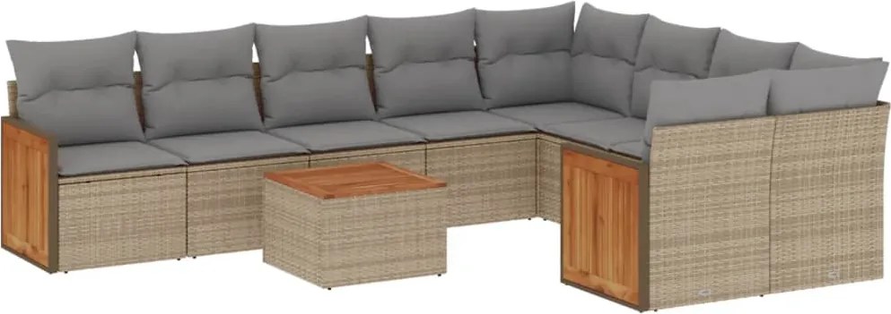 vidaXL Set canapele de grădină cu perne, 10 piese, bej, poliratan