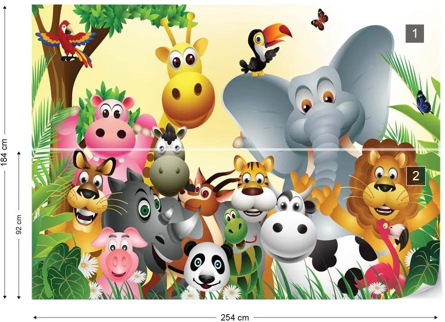 Fototapet GLIX - Cartoon Animals Elephant Tiger Cow Pig + adeziv GRATUIT Papírová tapeta  - 254x184 cm