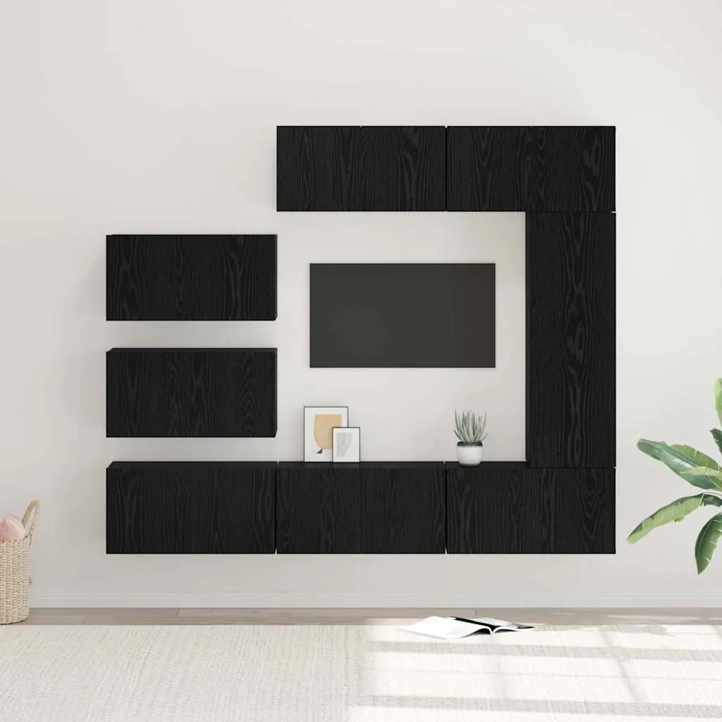 vidaXL Set comodă TV cu raft Pe perete Altele 8 pcs Stejar negru 30.5 x 30 x 90 cm