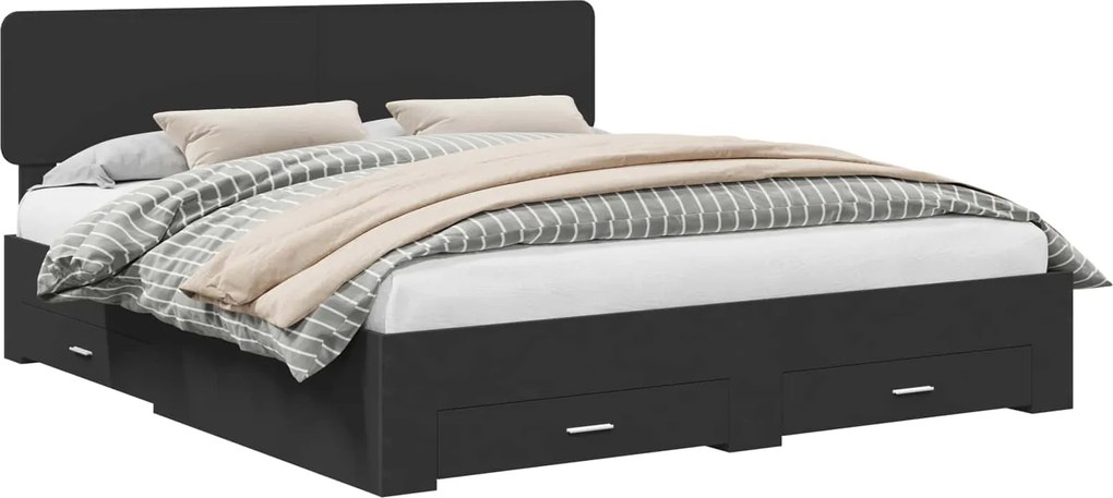 vidaXL Cadru de pat cu headboard Negru 200 x 200 cm Lemn compozit
