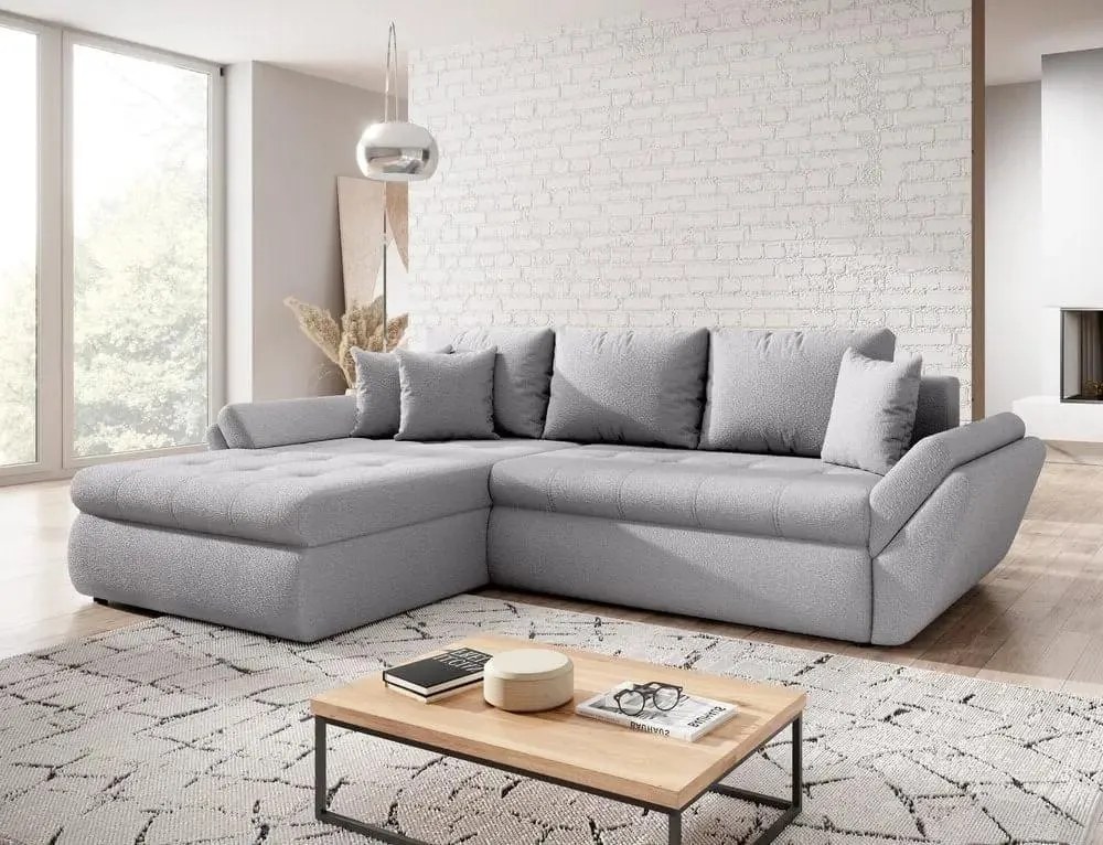 Colțar extensibil dumonde cu ladă de depozitare si sezut confortabil din spuma high-density, Loana Euphoria Dove 270x185 cm